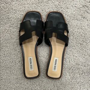 Steve Madden Black Leather Slide Sandals